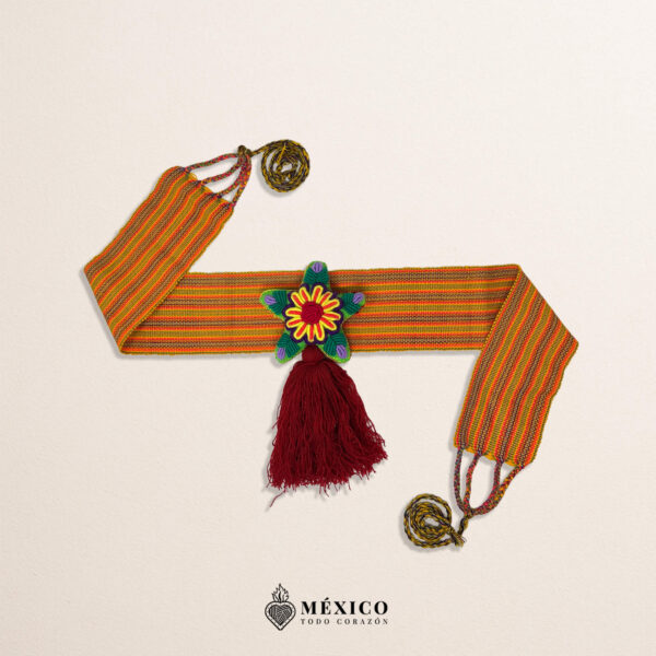 Orange Artisan Mexican Waist Belt Colorful Star Embellishment in Multicolor Felt
