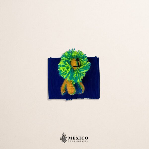 Blue Artisan Mexican Waist Belt – Lion Embellishment with Green Mane