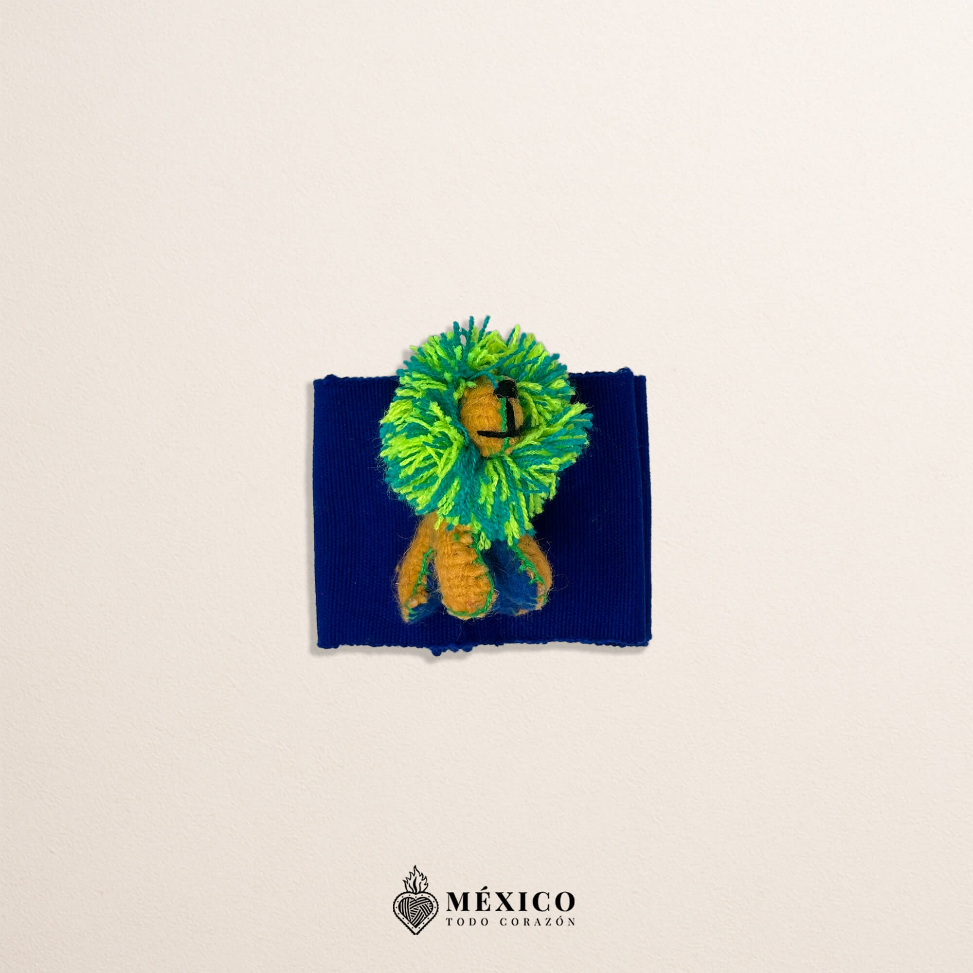 Blue Artisan Mexican Waist Belt – Lion Embellishment with Green Mane