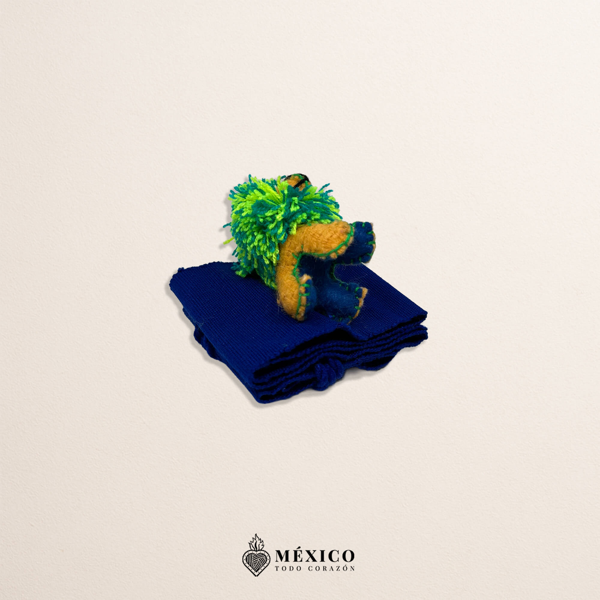 Blue Artisan Mexican Waist Belt – Lion Embellishment with Green Mane