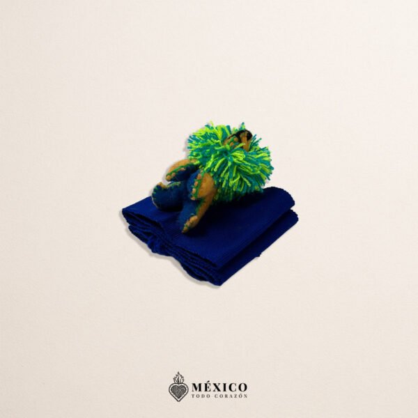 Blue Artisan Mexican Waist Belt – Lion Embellishment with Green Mane