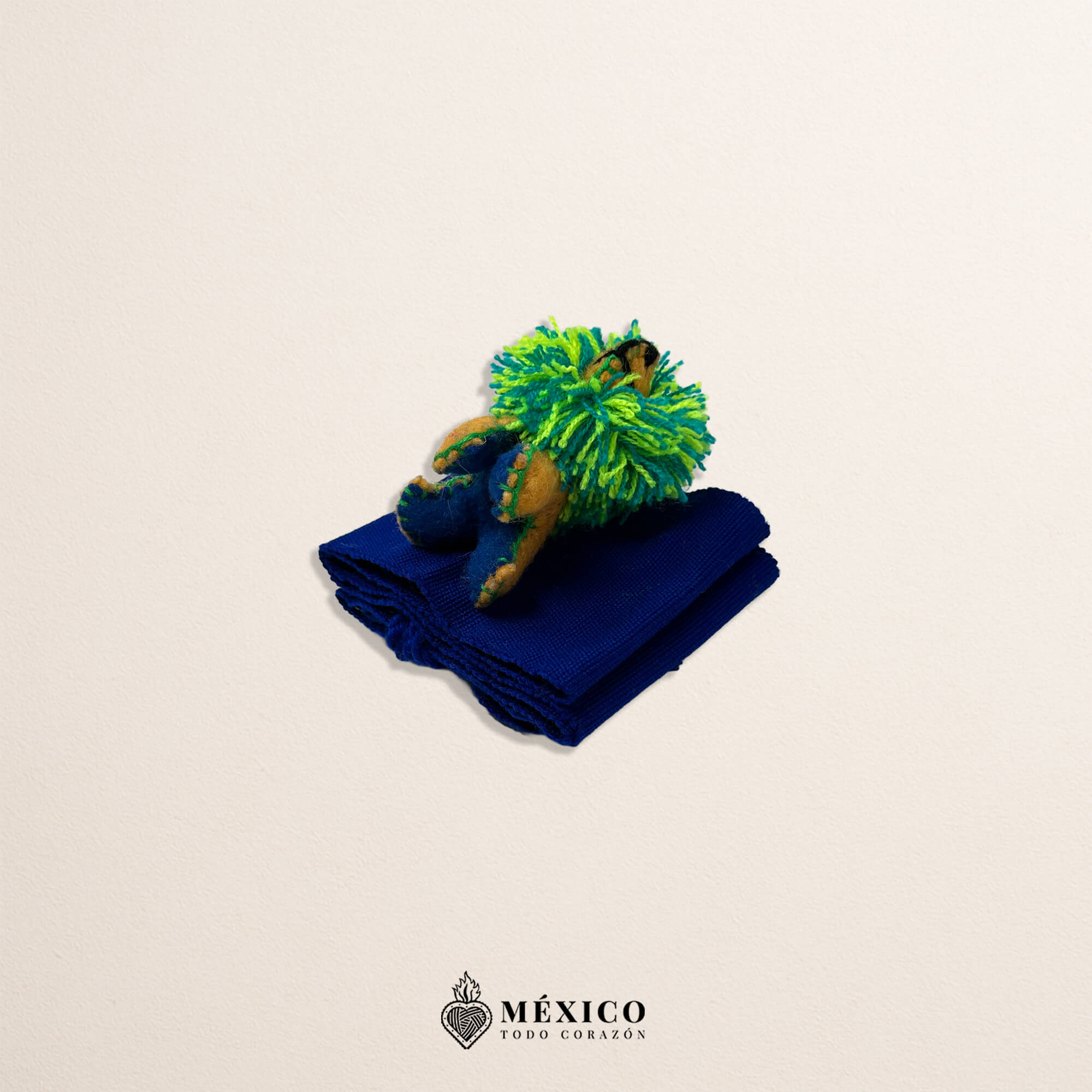 Blue Artisan Mexican Waist Belt – Lion Embellishment with Green Mane