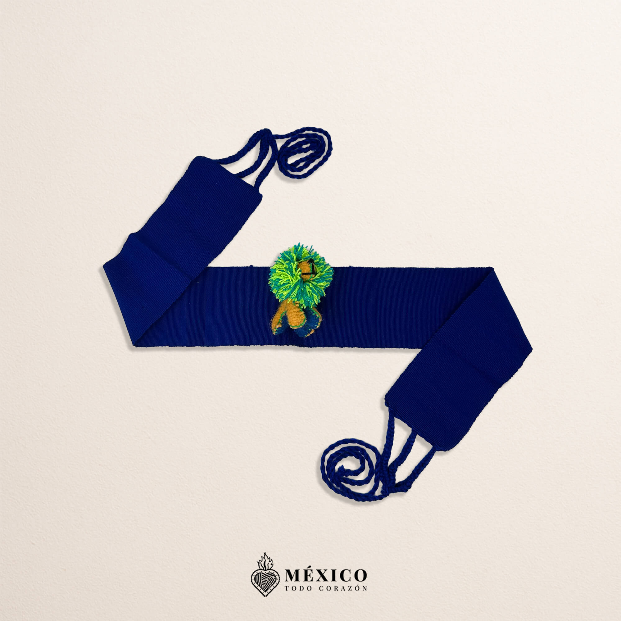 Blue Artisan Mexican Waist Belt – Lion Embellishment with Green Mane