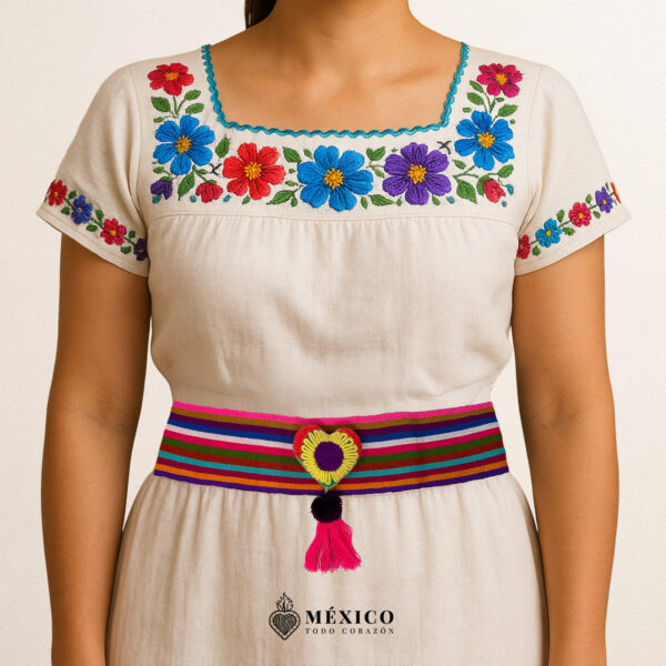 Multicolor Mexican Waist Belt – Floral Heart Embellishment
