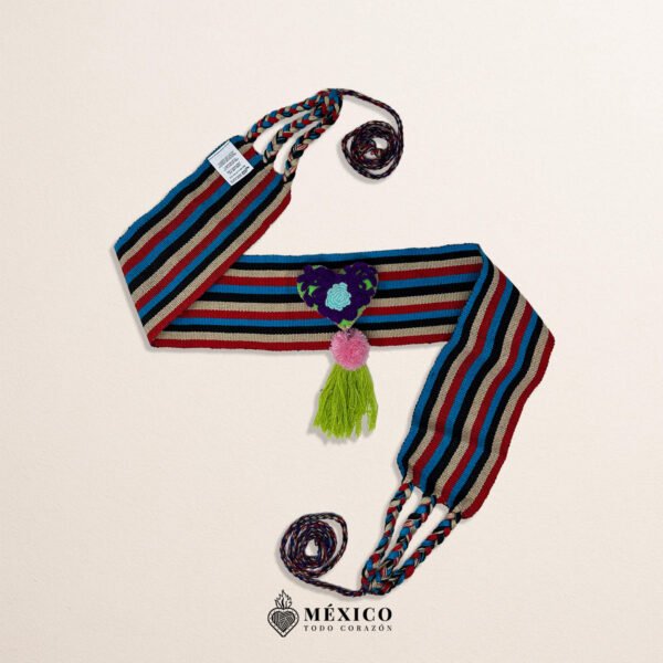 Multicolor Mexican Waist Belt – Heart Pom-Pom Embellishment