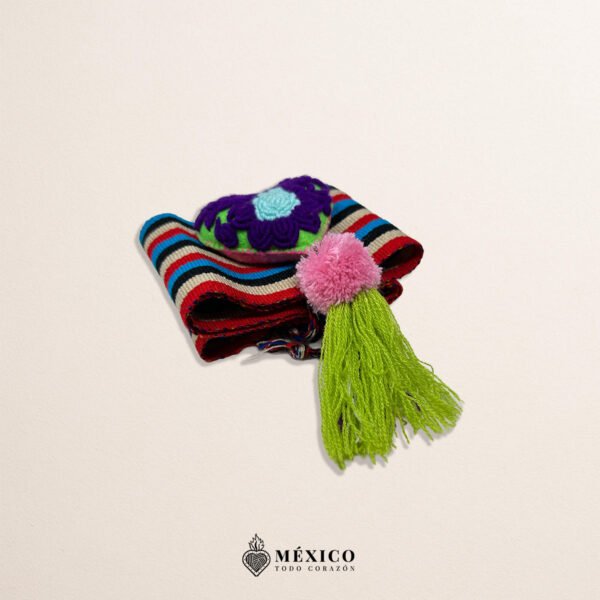Multicolor Mexican Waist Belt – Heart Pom-Pom Embellishment
