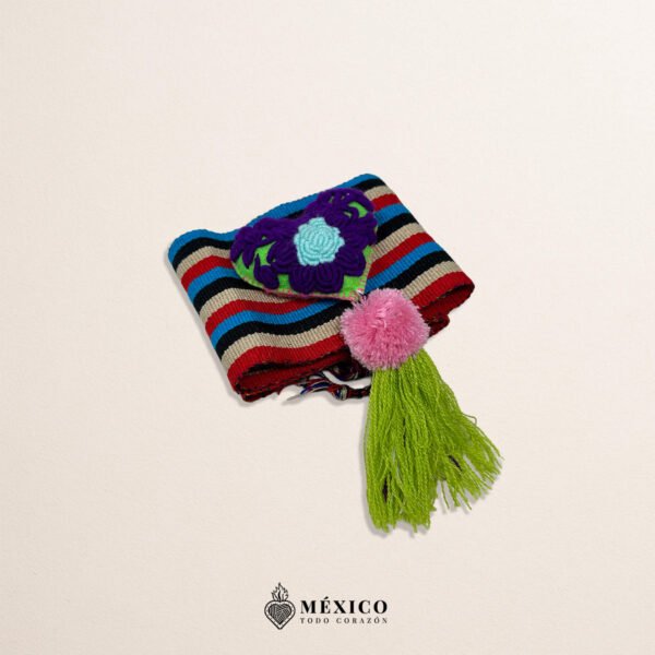 Multicolor Mexican Waist Belt – Heart Pom-Pom Embellishment