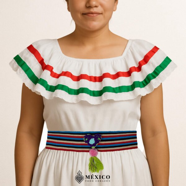 Multicolor Mexican Waist Belt – Heart Pom-Pom Embellishment
