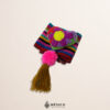 Multicolor waist belt featuring a heart-shaped flower embellishment made of multicolor yarn and pom-poms