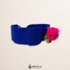 Blue artisan Mexican waist belt featuring a lion embellishment with a pink mane