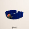 Blue artisan Mexican waist belt featuring an adorable elephant embellishment crafted in yarn and felt