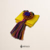 Yellow artisan Mexican waist belt featuring a floral heart embellishment in multicolor felt