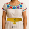 Yellow artisan Mexican waist belt featuring a heart embellishment crafted in yellow felt