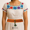 Multicolor artisan Mexican waist belt featuring a floral moon embellishment in felt appliqué