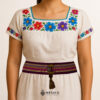 Multicolor artisan Mexican waist belt featuring a moon embellishment in felt appliqué