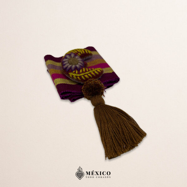 Multicolor artisan Mexican waist belt featuring a moon embellishment in felt appliqué