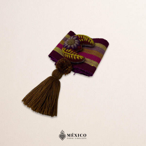 Multicolor artisan Mexican waist belt featuring a moon embellishment in felt appliqué