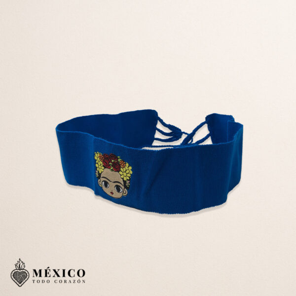 Handcrafted Frida Kahlo Embroidered Mexican Waist Belt – Premium Blue Faja | México Todo Corazón
