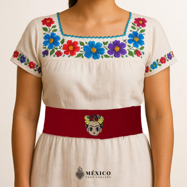 Handcrafted Frida Kahlo Embroidered Mexican Waist Belt – Premium Red Faja | México Todo Corazón