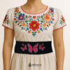 Handcrafted Fuchsia Butterfly Embroidered Mexican Waist Belt – Premium Black Faja | México Todo Corazón