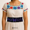 Handcrafted Full Purple Butterflies Embroidered Mexican Waist Belt – Premium Black Faja | México Todo Corazón