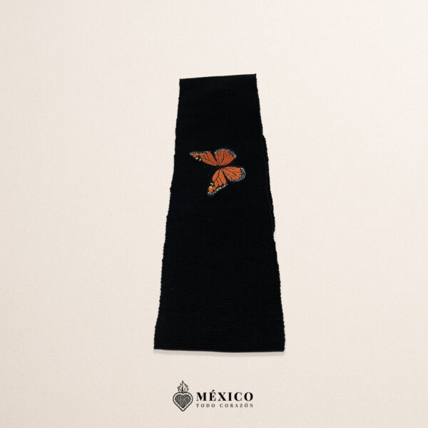 Handcrafted Orange Butterfly Embroidered Mexican Waist Belt – Premium Black Faja | México Todo Corazón