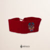 Handcrafted red Mexican waist belt (faja) featuring colorful sugar skull embroidery