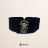 Handcrafted black faja Mexican waist belt featuring traditional Mexican doll embroidery