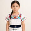 Handcrafted black faja mini Mexican waist belt featuring traditional Mexican doll embroidery