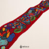 Handcrafted red Mexican waist belt (faja) featuring embroidered butterflies and flowers