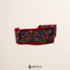 Handcrafted red Mexican waist belt (faja) featuring embroidered butterflies and flowers