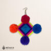 Mexican Colorful Diamond Earrings – Handmade Yarn & Wood Jewelry with Pom Poms – Artisan Multicolor Gift from Mexico