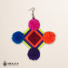 Mexican Colorful Diamond Earrings – Handmade Yarn & Wood Jewelry with Pom Poms – Artisan Multicolor Gift from Mexico