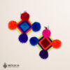 Mexican Colorful Diamond Earrings – Handmade Yarn & Wood Jewelry with Pom Poms – Artisan Multicolor Gift from Mexico