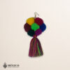 Handmade Mexican flowers earrings featuring multicolor yarn pom-pom embellishments
