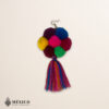 Handmade Mexican flowers earrings featuring multicolor yarn pom-pom embellishments