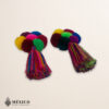 Handmade Mexican flowers earrings featuring multicolor yarn pom-pom embellishments