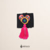 Black artisan Mexican waist belt (faja) featuring a multicolor heart embellishment in felt appliqué