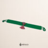 Green artisan Mexican waist belt featuring a floral heart embellishment in felt appliqué