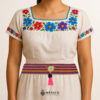 Multicolor striped artisan waist belt featuring a floral heart embellishment in felt