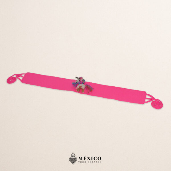 Pink Artisan Mexican Waist Belt – Baby Unicorn Embellishment in Felt Appliqué - Image 3