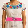 Pink artisan Mexican waist belt featuring a baby unicorn embellishment in felt appliqué