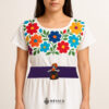 Purple artisan Mexican waist belt featuring a Mexican doll embellishment in felt appliqué