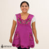 Burgundy Mexican embroidered cotton apron with floral and bird motifs, perfect cooking gift