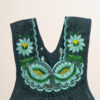 Mint green Mexican embroidered cotton apron featuring floral motifs, ideal cooking gift