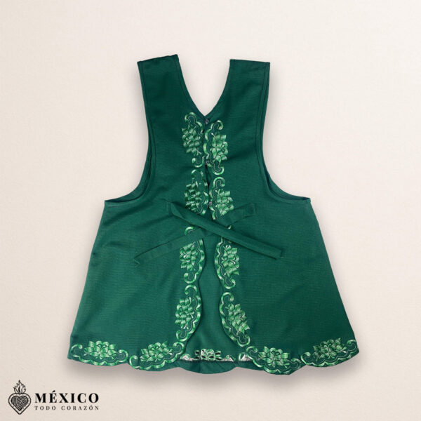 Green Mexican embroidered cotton apron featuring floral motifs, perfect kitchen and cooking gift