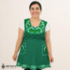 Green Mexican embroidered cotton apron featuring floral motifs, perfect kitchen and cooking gift
