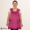 Burgundy Mexican embroidered cotton apron with floral design, ideal kitchen and cooking gift