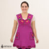 Burgundy Mexican embroidered cotton apron featuring floral motifs, ideal kitchen and cooking gift