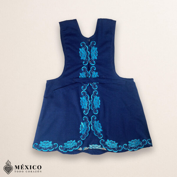 Blue Mexican embroidered cotton apron featuring light blue floral design, perfect kitchen and cooking gift